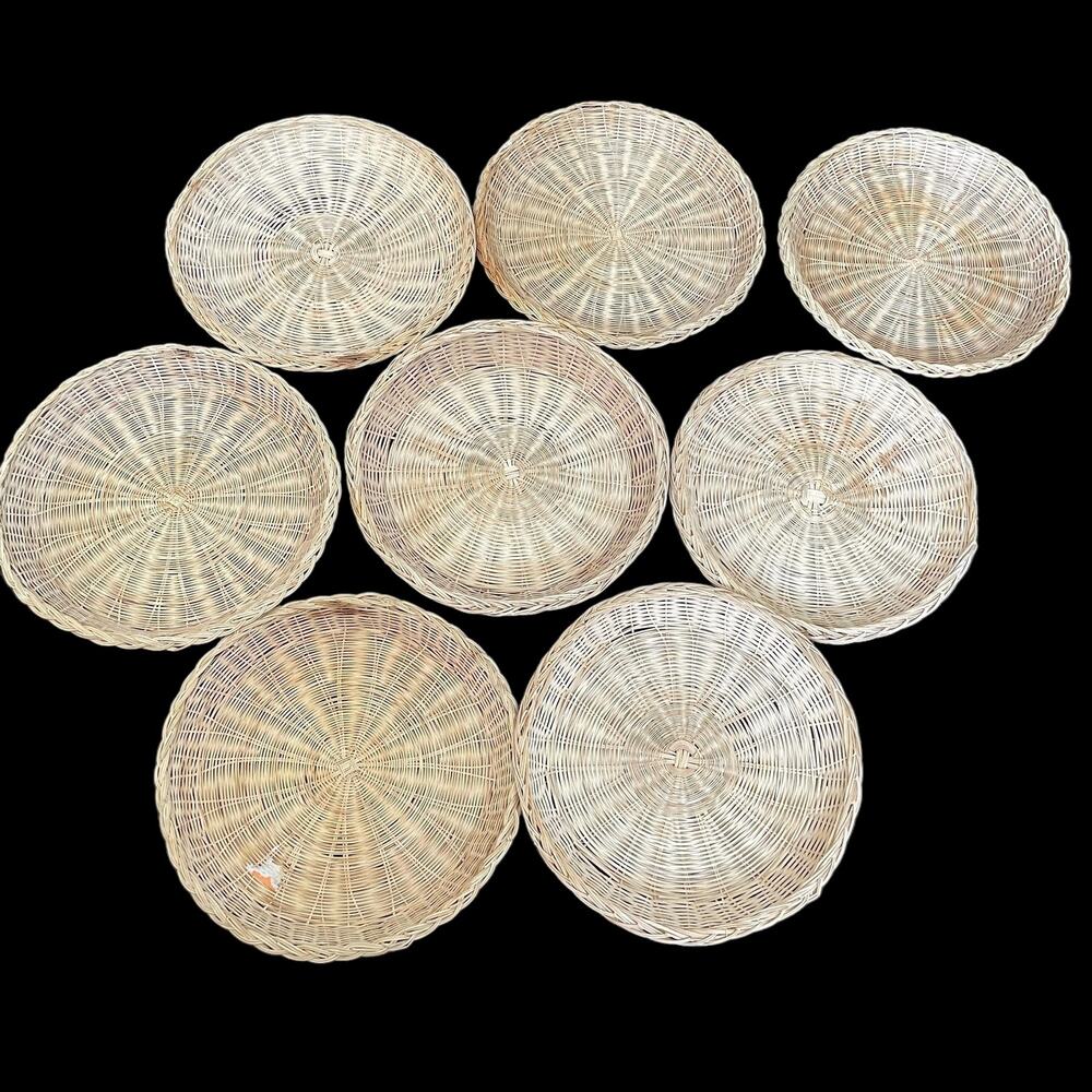 Vintage Wicker Paper Plate Holders Lot of 8 Rattan Woven Reusable Camping FLAW